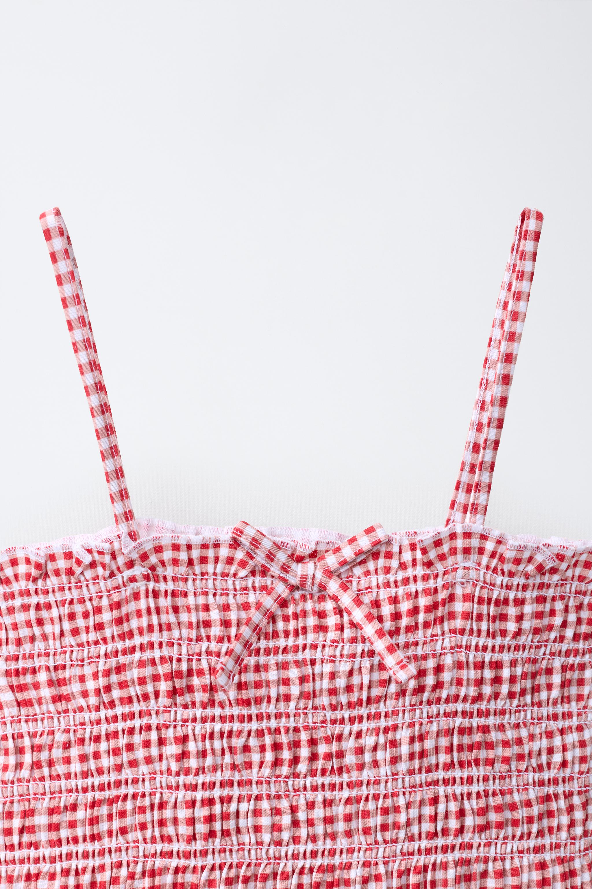 GINGHAM SMOCKED ELASTICIZED TOP